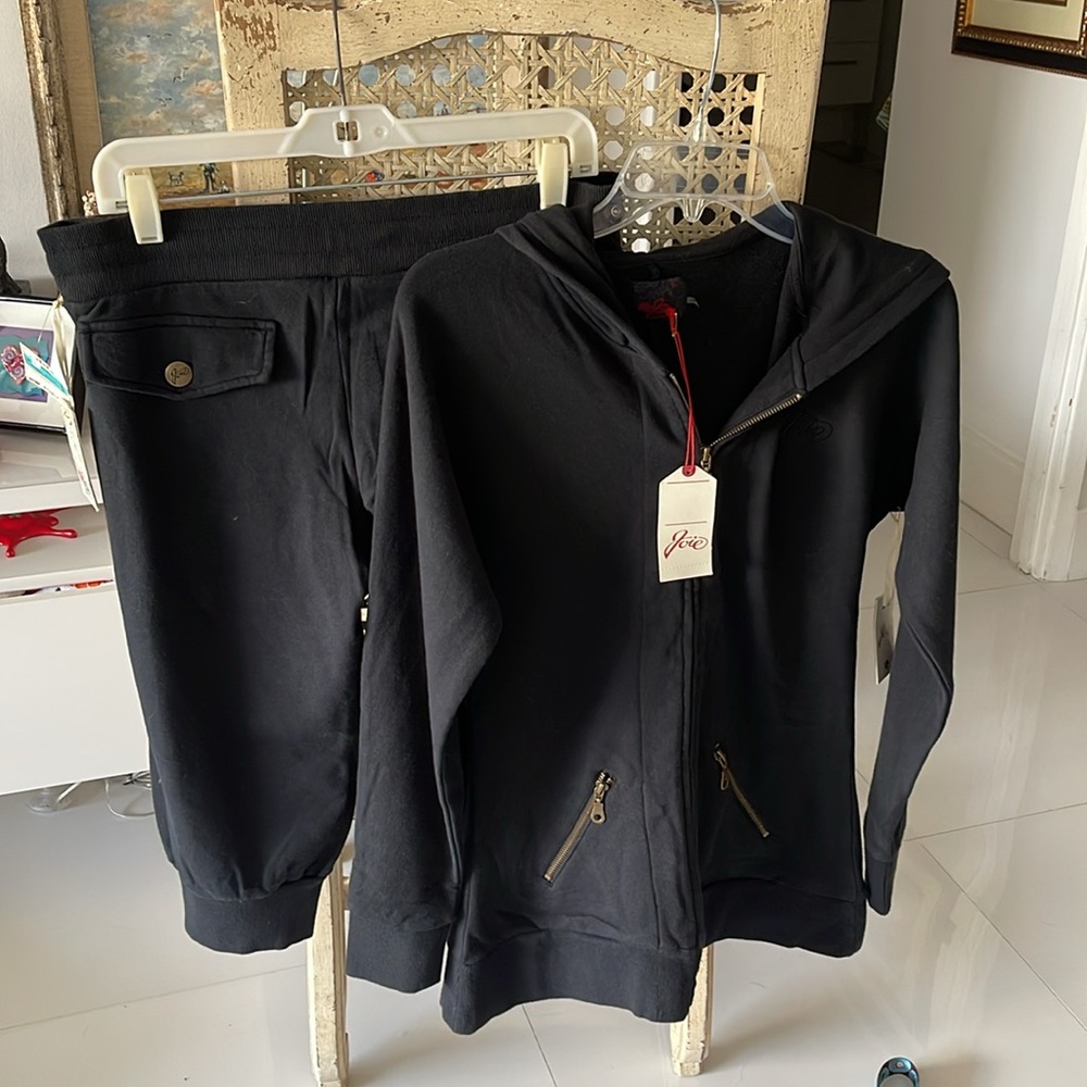 Joie Black Sweatpants & Hoodie with Gold Zipper Set